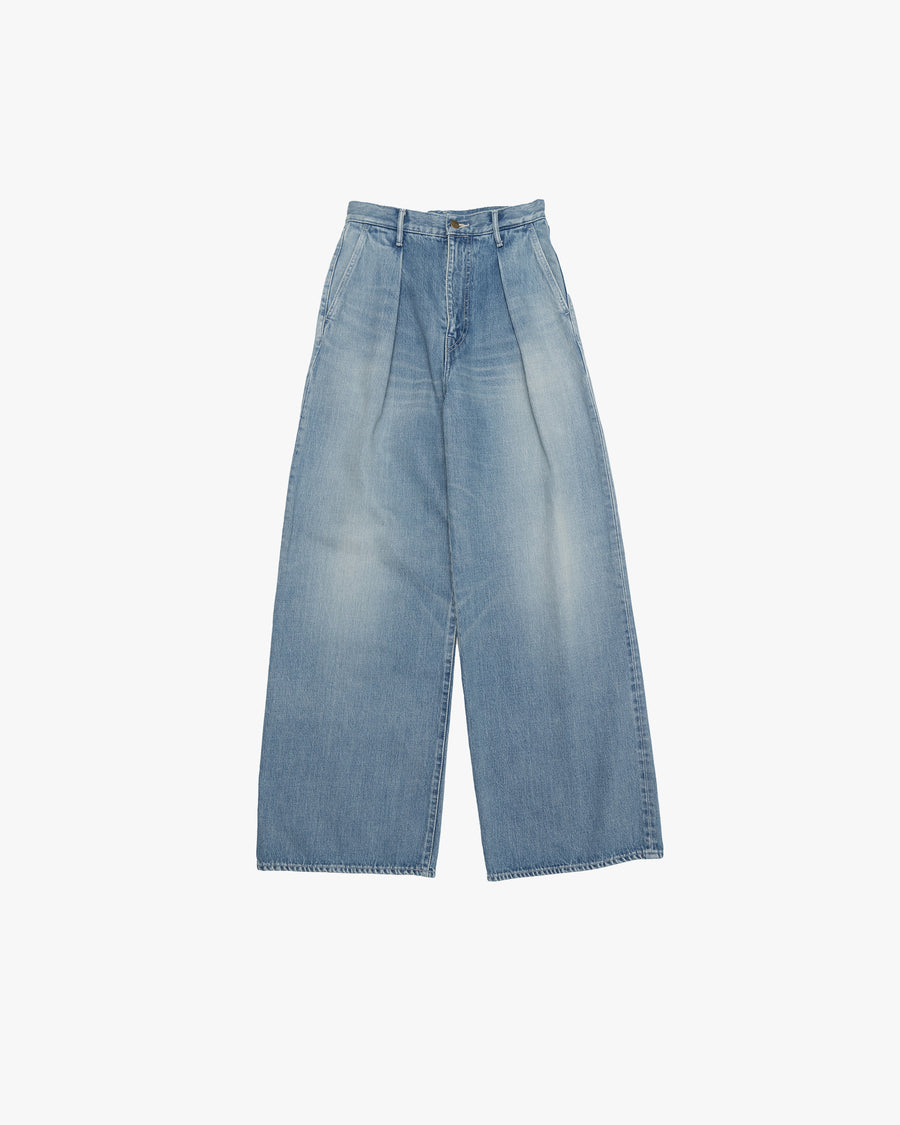 Selvage Denim Two Tuck Wide Pants-LIGHT FADE-