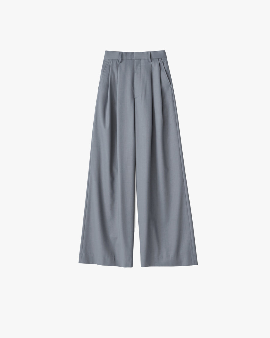 Wool Nylon Gabardine Wide Trousers