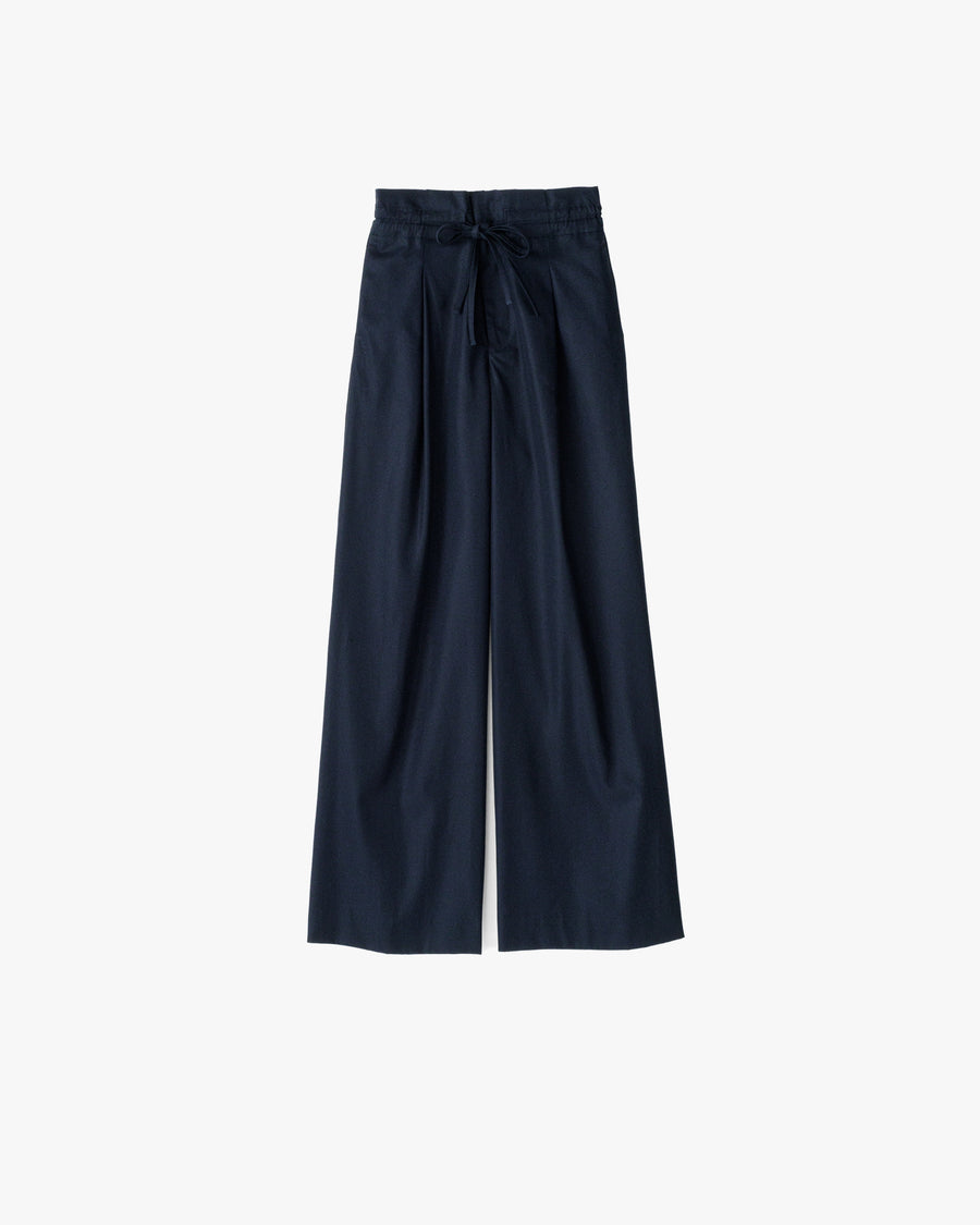 Wooly Cotton Twill Drawstring Wide Pants