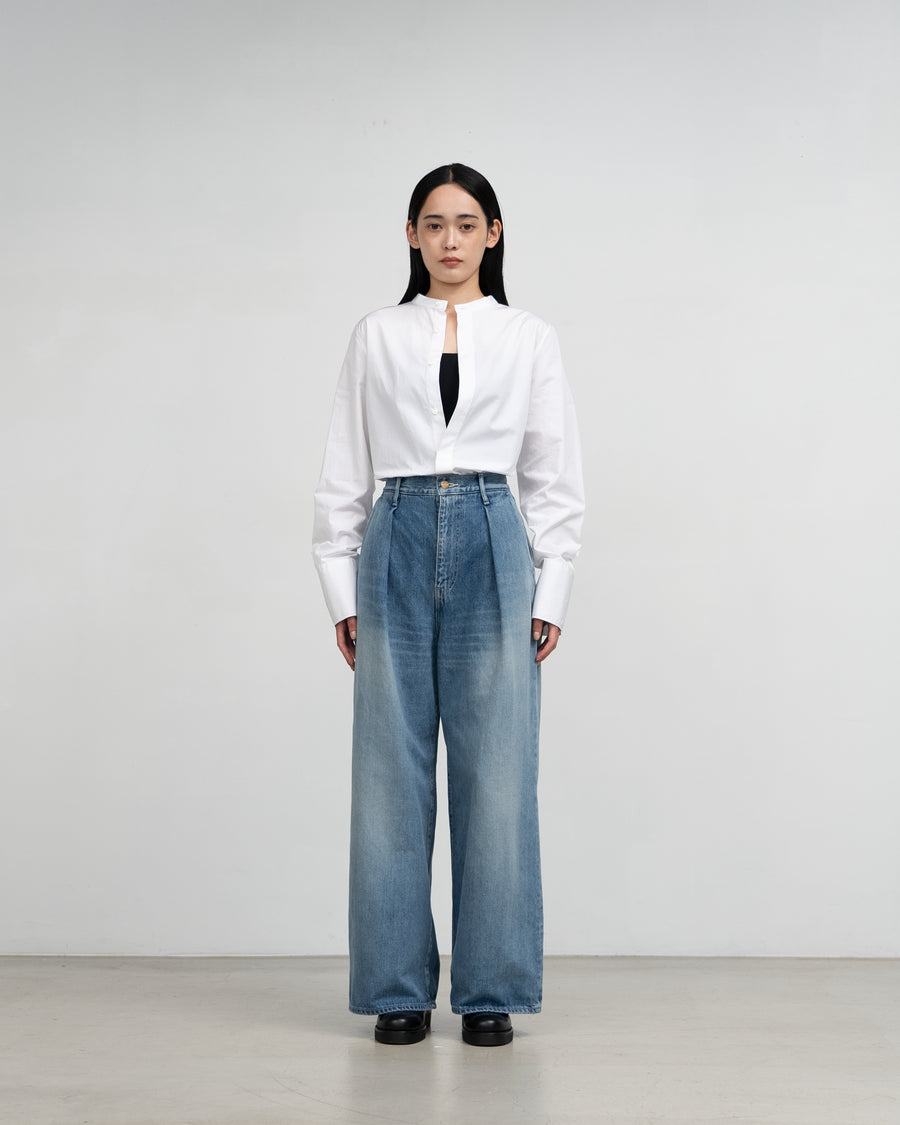 Selvage Denim Two Tuck Wide Pants-LIGHT FADE-