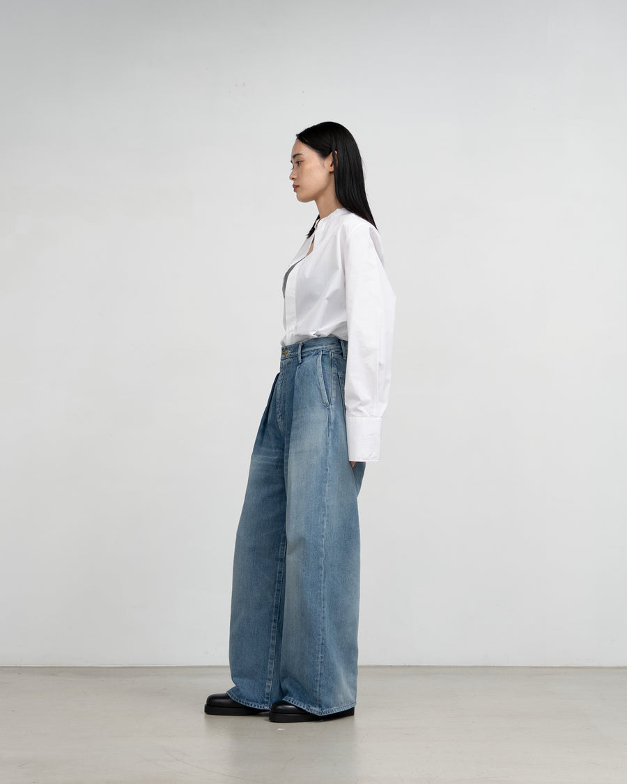 Selvage Denim Two Tuck Wide Pants-LIGHT FADE-