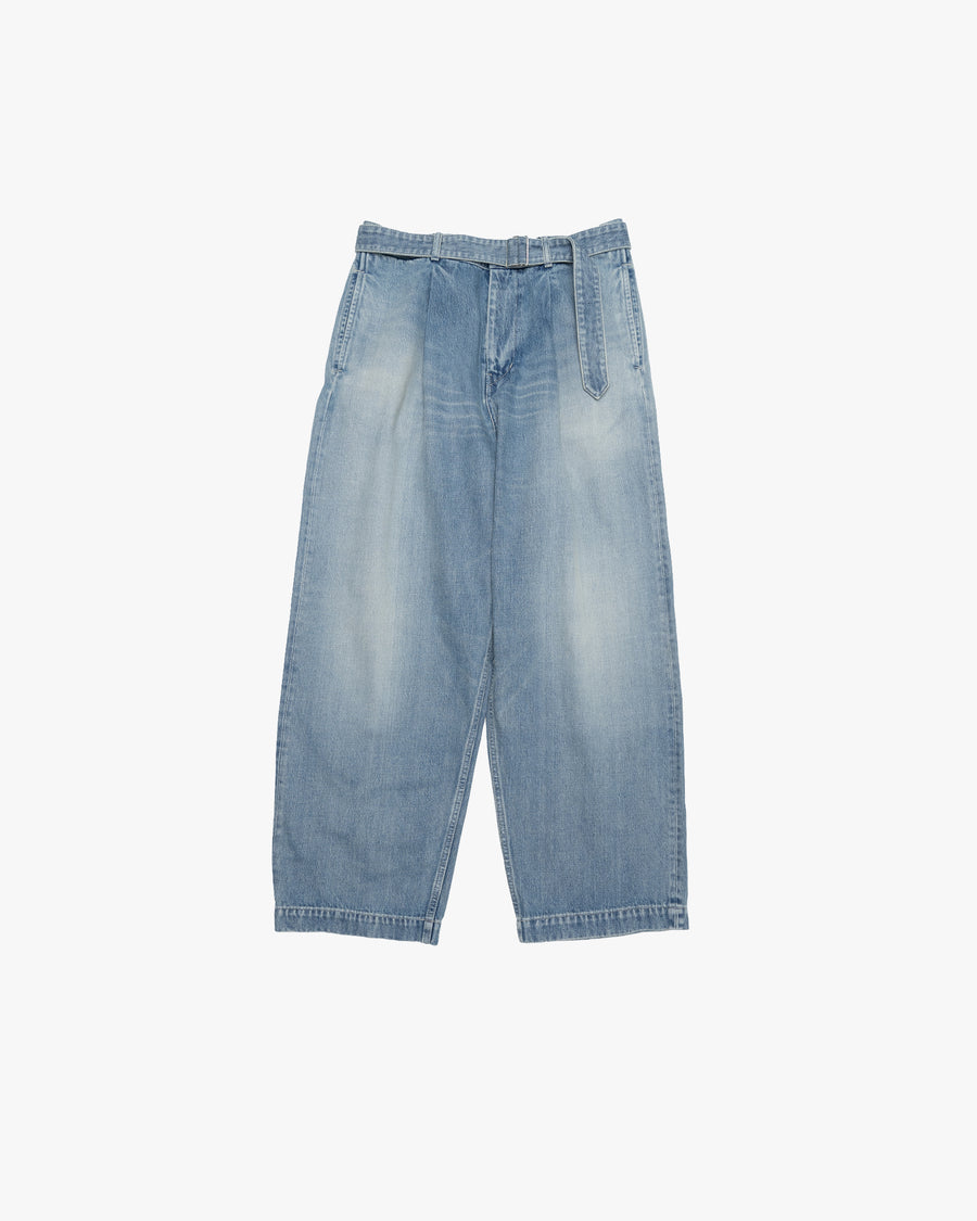 Selvage Denim Belted Pants-LIGHT FADE-